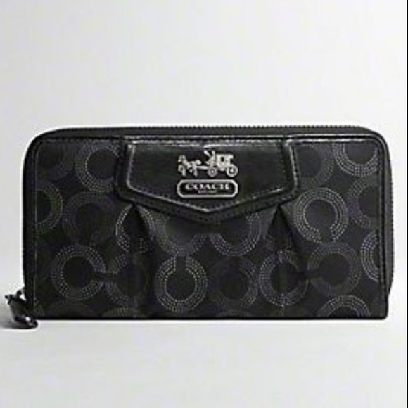 Coach Handbags - COACH Ashley dotted OP art zip around black wallet